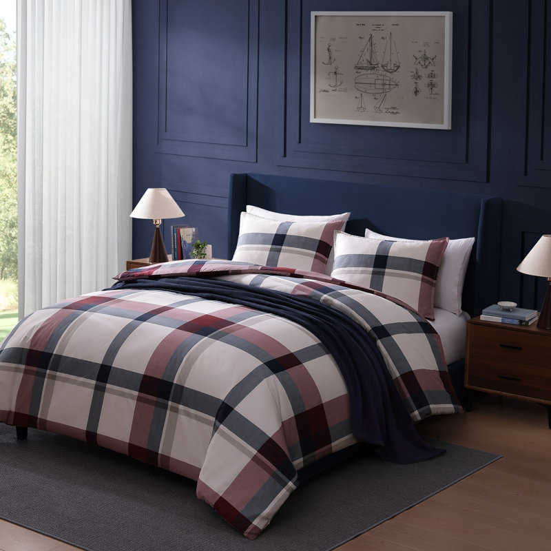 Ensemble d'édredon réversible en coton Tommy Hilfiger, Édredon pour très grand lit + 2 taies décorativ
