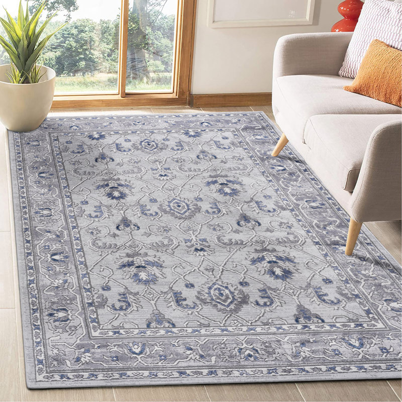 Collection Grey/Blue/Oriental Non-Shedding Living Room Bedroom Dining Home Office Stylish And Stain Resistant Area Rug