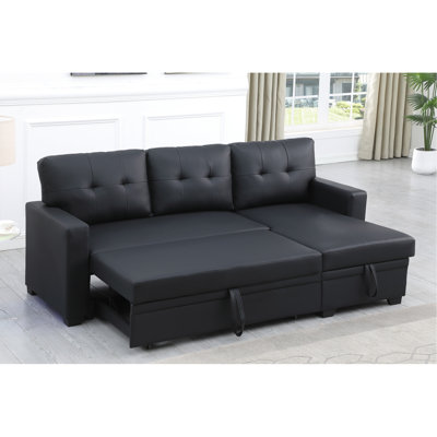 Canapé modulaire rembourré avec méridienne et canapé-lit, option de rangement en similicuir noir