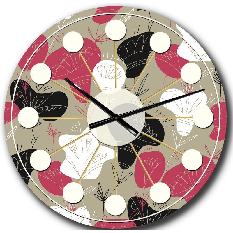 Motif de fleurs populaires - horloge murale moderne Mid-Century, Grand