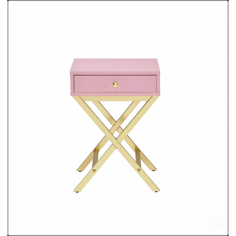 Coleen Pink & Gold Finish Accent Table, Pink/Gold