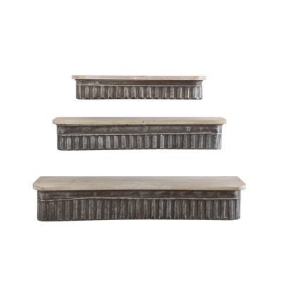 3-Piece Metal and Wood Wall Shelves Distressed Finish