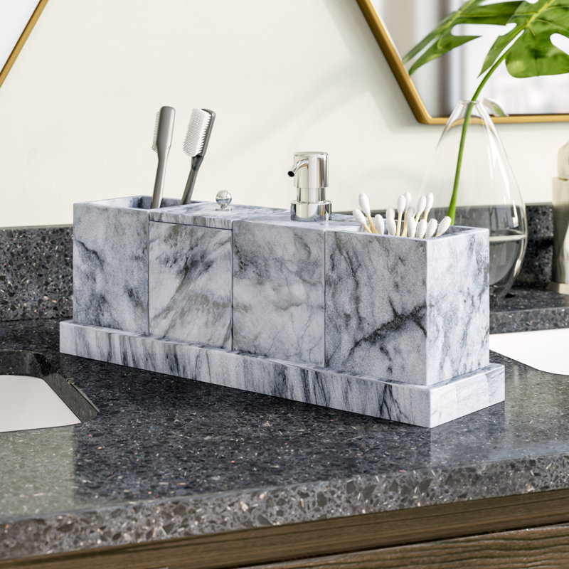 Graciela Marble Bathroom Accessory Set, Cloud Grey