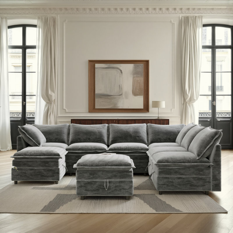 Canapé-lit modulaire 8 pièces avec rangement Mirod, Polyester gris