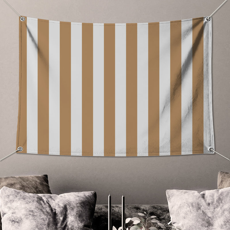 Beige Vertical Stripes Wall Tapestry - Stripes Wall Decor, H 104 po x 88 avec 4 œillets