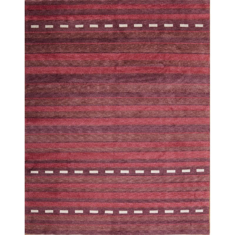 Plateau Hand Knotted Wool Striped Area Rug in Burgundy/Brown/Blue, Rectangle 8' x 10'