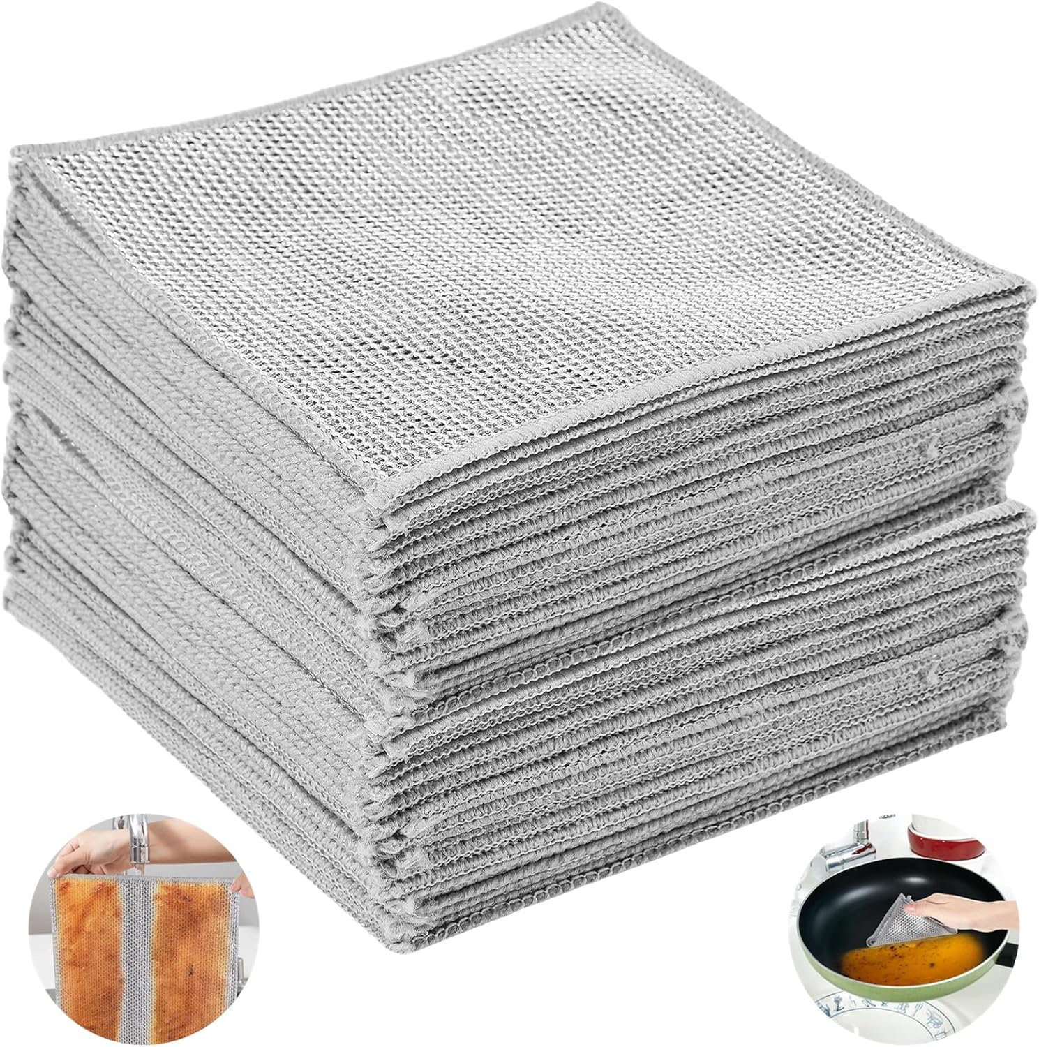 CHUANGWENYI 30 Pcs Non-Scratch Wire Dishcloths, Multipurpose Bilayer ...