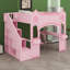 Lit mezzanine avec escalier de rangement, bureau, fenêtres, tablettes et éclairage à DEL, conception de château-626367712