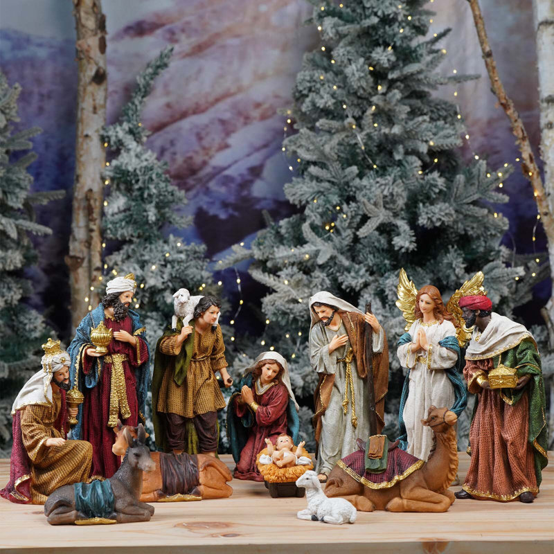 Crèche de Noël décorative de Noël 12 pouces 12 pièces Figurines Jésus, Brun