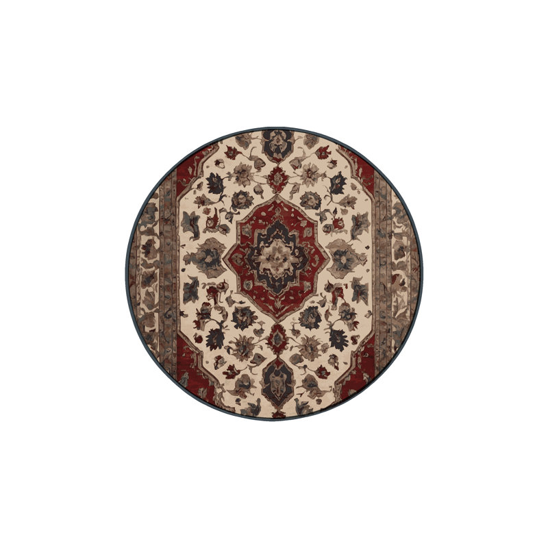 Machine Washable Brown Area Rug, Round 5'