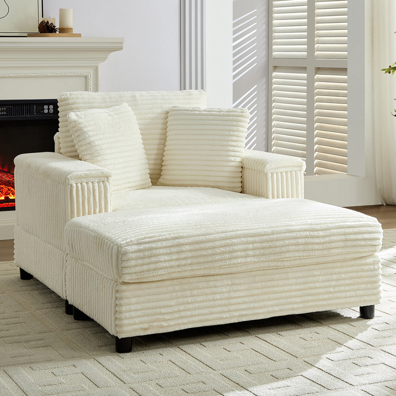 Ebern Designs 43" Oversized Chaise Lounge Sleeper Chair with Movable & Storage Ottoman,2-in-1 Deep Seat Corduroy Sleeper Sofa Bed for Living Room,Bedroom