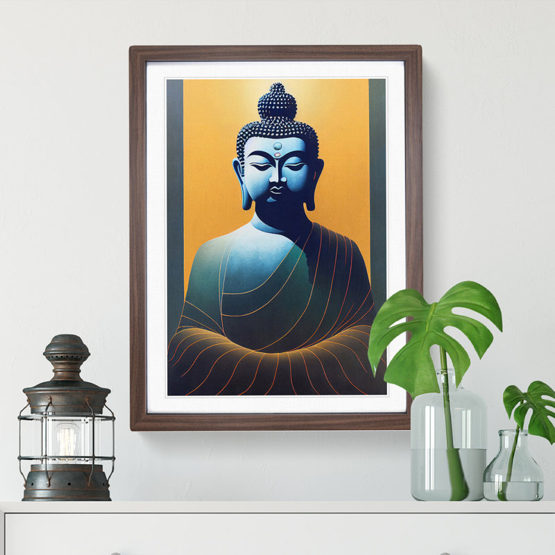Balanced Buddha - Single Picture Frame Print, 34cm H x 25cm W x 2cm D, Walnut Framed