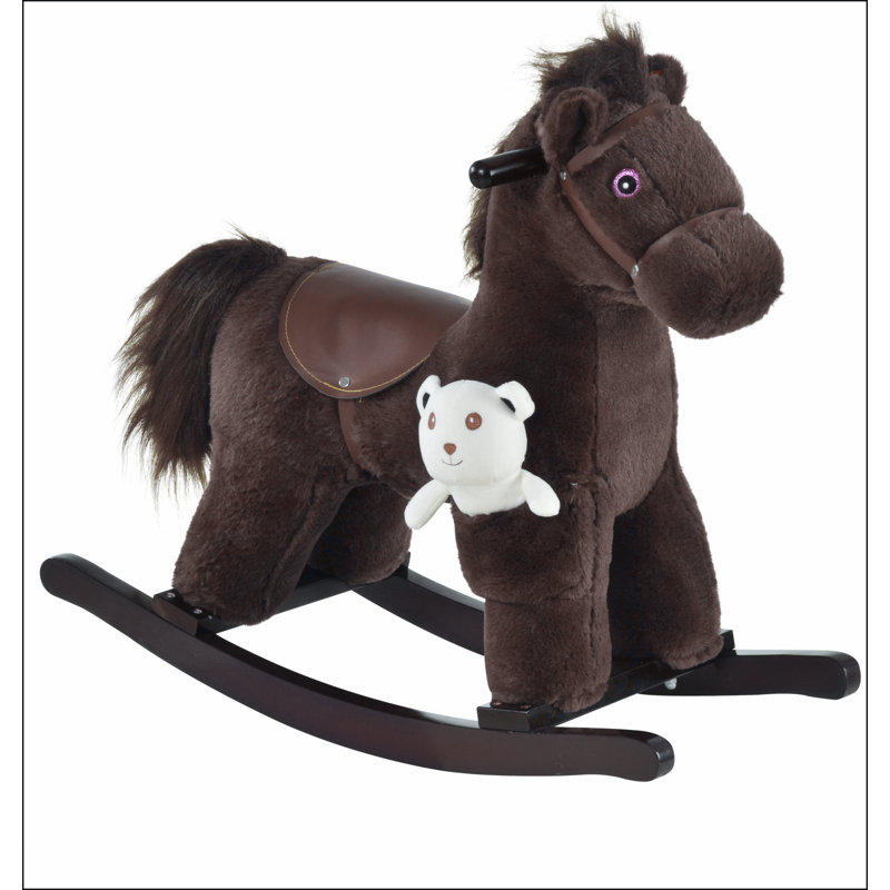 Les enfants montent sur un cheval à bascule en peluche avec des sons réalistes et une queue pivotante pour les enfants de 3 ans
