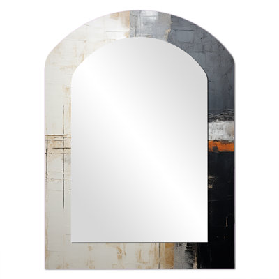Abstract Beige Grey Road Collage I - Irregular Abstract Collages Modern Unique Wall Mirror