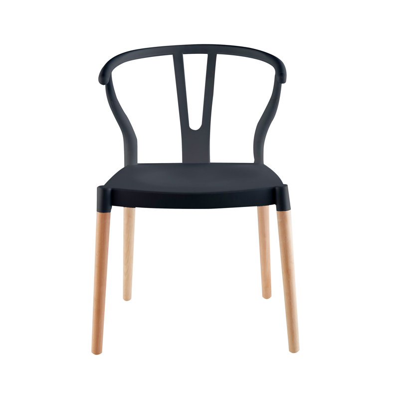 Burkleigh Plastic Dining Chairs with Beechwood Legs, Black