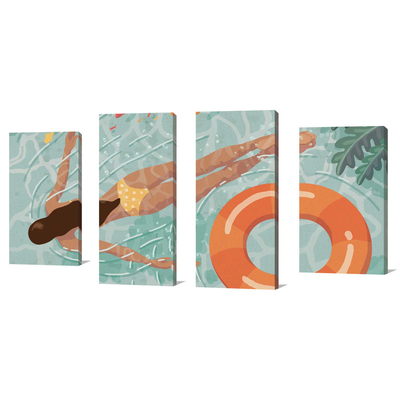 Beach Babes IV - 4 pièces sur toile tendue, H 38 po x l 72 po x P 1,5 po