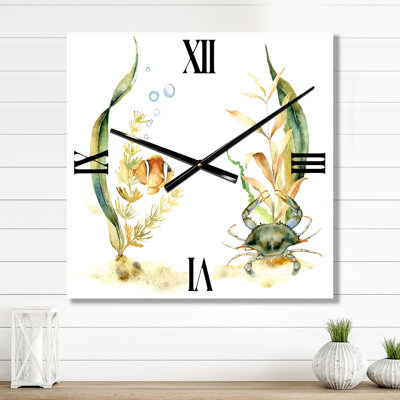Horloge murale poisson tropical avec algues et bulles d'air