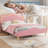 Upholstered Bed Frame with Adjustable Headboard and Footboard, Velvet Princess Platform Bedframe for Kids/Girls-1506505175-1506505173