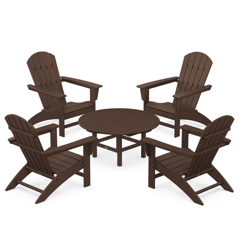 POLYWOOD Nautical 5-Piece Adirondack Chair Conversation Set, Mahogany