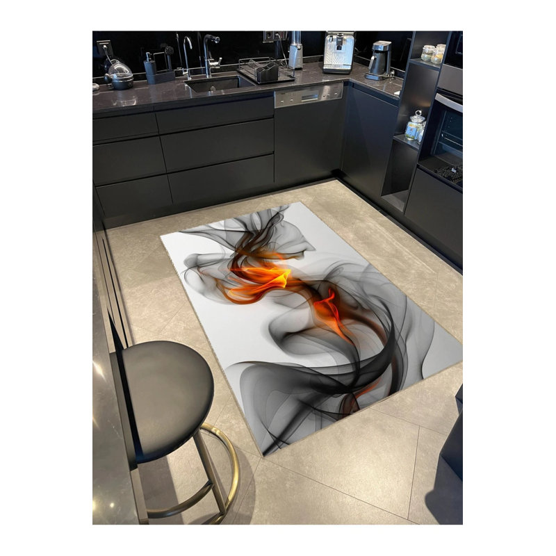 Gray Themed Abstract Smoke And Flame Patterned Creative Modern Decorative Carpet, Rectangle 4'8" x 6'7"