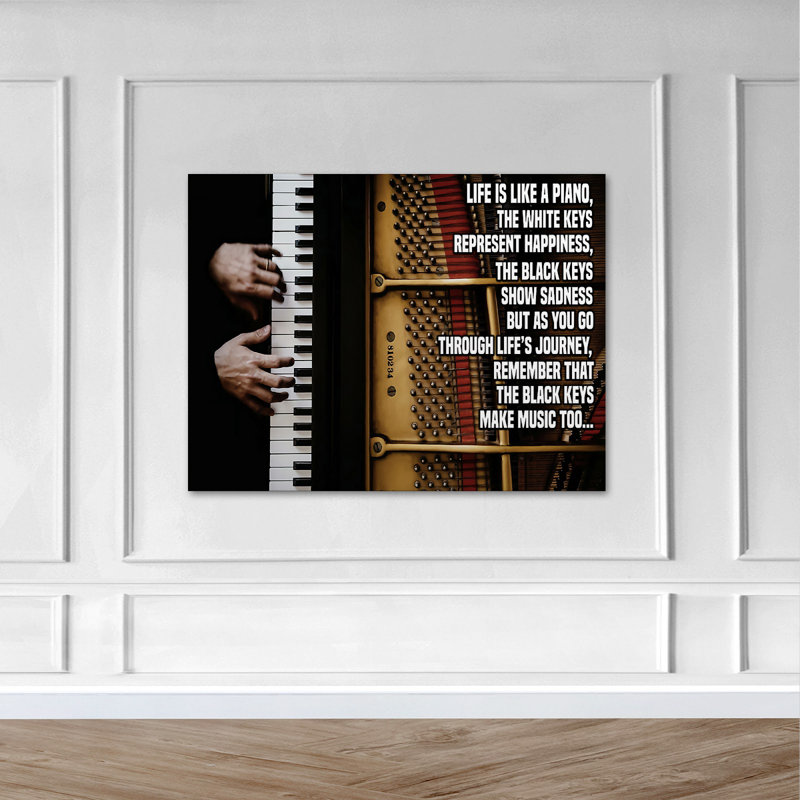 «Hands jouant du piano», art textuel sur toile tendue, H 11 po x l 14 po x P 2 po