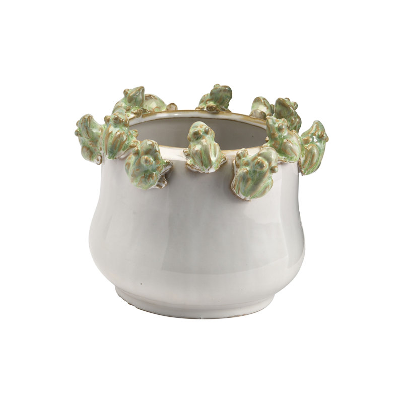 Pot décoratif en grès avec bordure grenouille