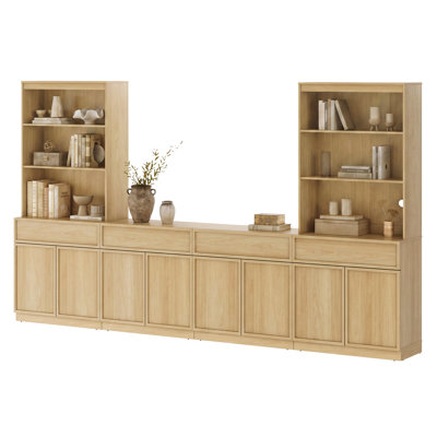 Modern 72" Tall Bookshelf with 4 Storage Cabinets and Open Book Shelves, Library Bookcase with 4 Drawers, Wood Freestanding Book shelf for Home Office, Living room