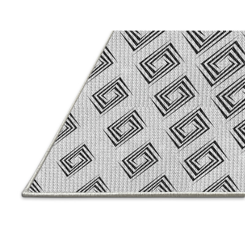 Tapis noir/blanc cassé à motifs, Rectangle 8 pi x 10 pi