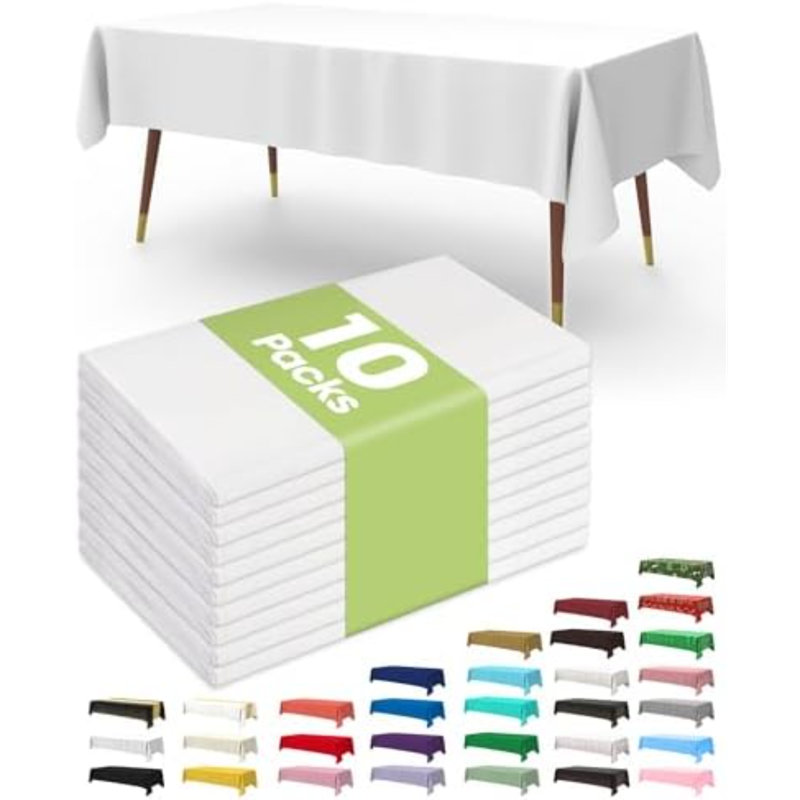 Plastic Table Cloth Disposable 54x108 Inch 10 Pack, White