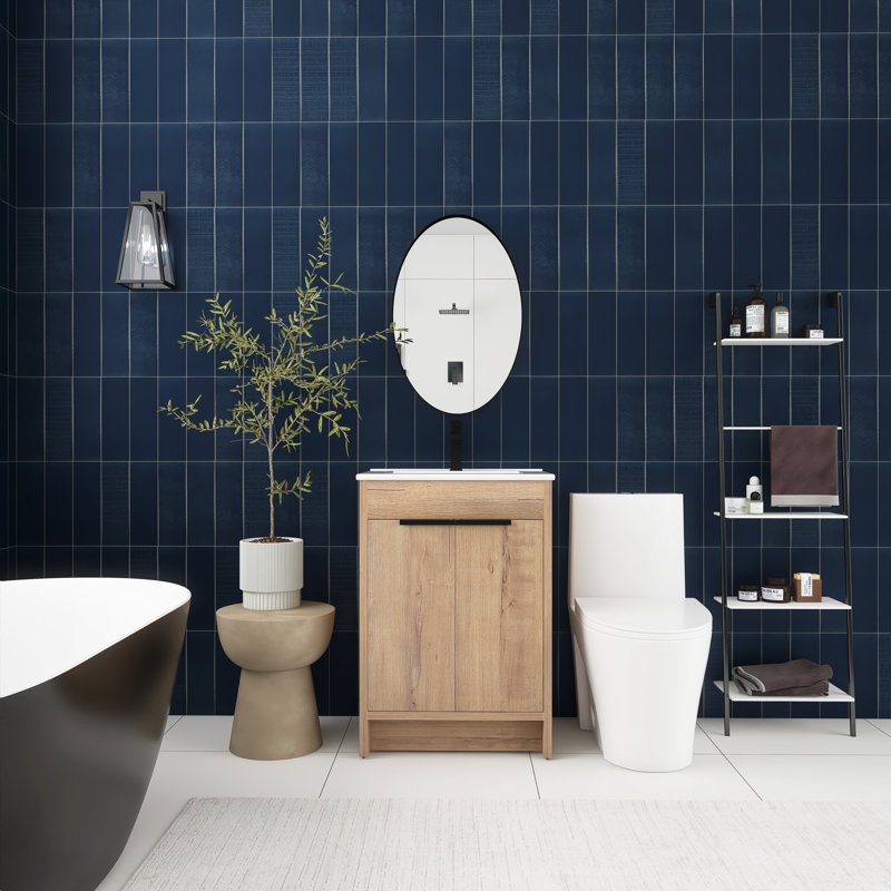 Meuble-lavabo simple autoportant 24 po avec plateau en céramique 24 po, Imitation chêne