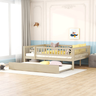 Wood Daybed With Trundle And Fence Guardrails