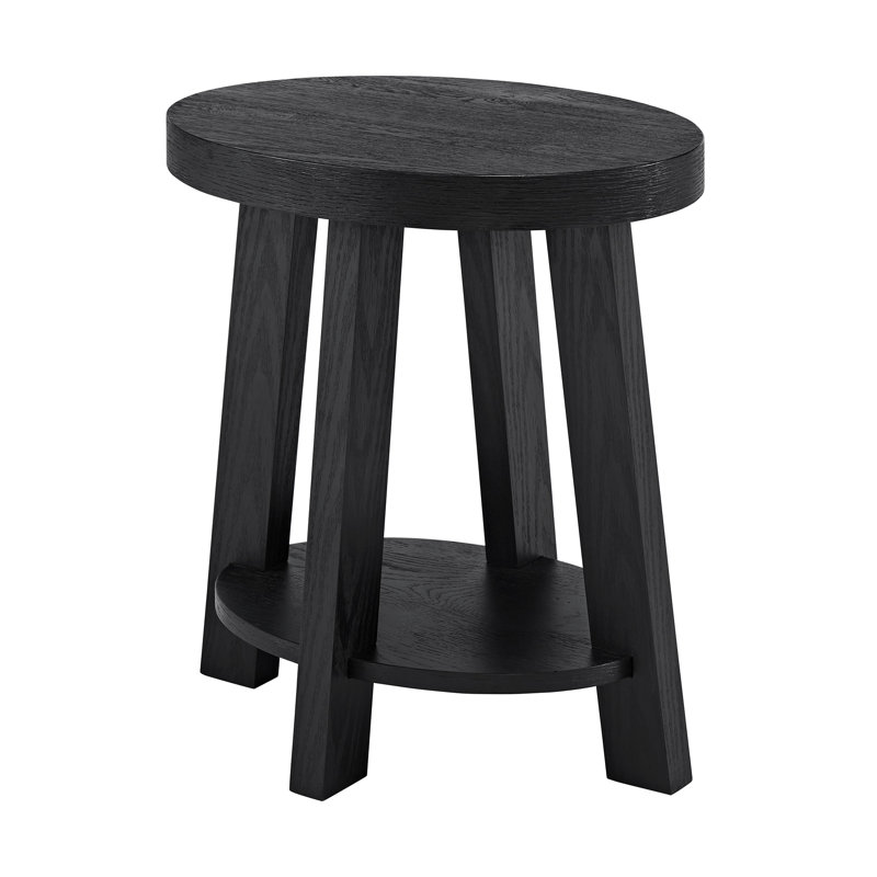 Wiese Natural Wood Oval End Table With Shelf, Black