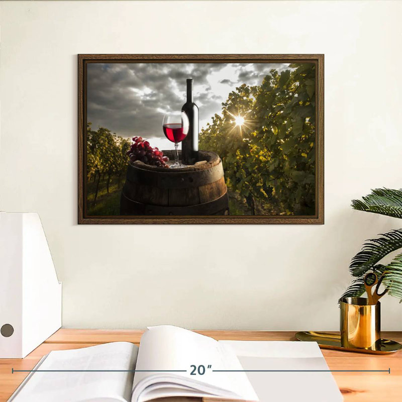 Coucher de soleil rouge vin, 13 po x 9 po, Cadre flottant noyer