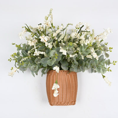 Artificial Spring Summer Blossoms Cluster Berry Wildflower Floral Arrangement For For Front Door Wall Decor, Greenery Foliage Leaves Eucalyptus Table Centerpiece For Home Office Wedding Party Decor
