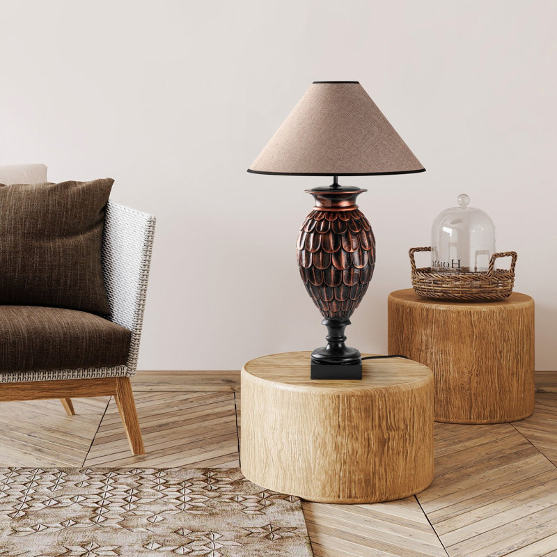 Traditional Table Lamp, Brown Fabric Shade, 19.7 x 19.7 x 31.5 inches | 100% Polyester, Cap Size: Ø4.7 x H9.8 inches | E27 Socket, Max 40W (Bulb Not Included) | Elegant Lighting for Home Decor, IP20 Rated