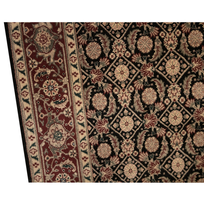 Tapis noir / vin / beige noué à la main de haute qualité