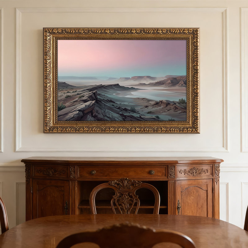 Art mural en toile noyer doré encadré pour le salon, la chambre à coucher, le bureau ou le vestibule - Décoration murale décorative avec paysage désertique