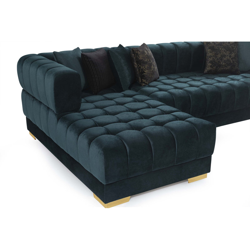 Canapé modulaire double en velours U, Velours vert