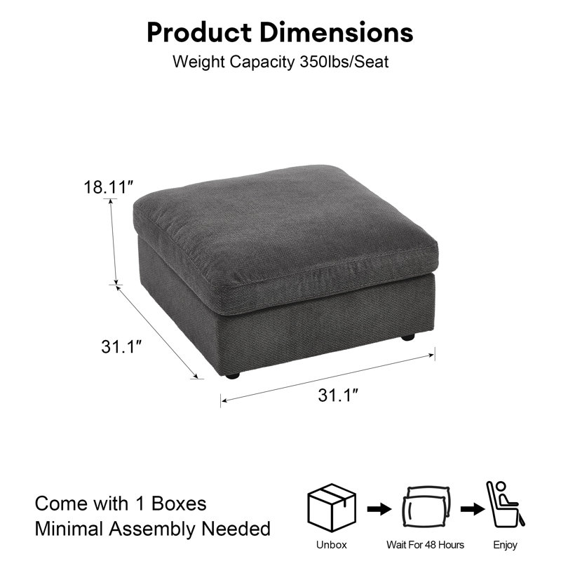 Upholstered Ottoman, Dark Gray