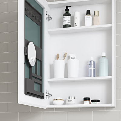 Armoire à pharmacie de salle de bain l 20 po x H 30 po avec rebords biseautés en miroir - ouverture à gauche, rangement abondant, bois d'ingénierie de qualité, charnières silencieuses, grande capacité de rangement de 20 po et 30 po, bois de qualité