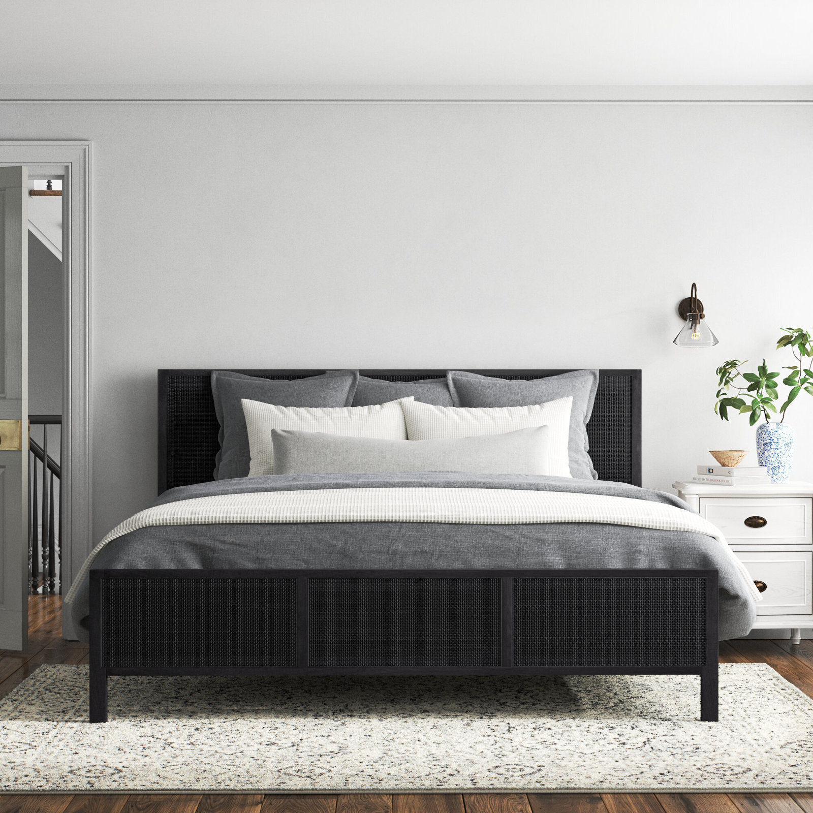 Nellie Cane Bed, King, Black Wash W/ Black Cane