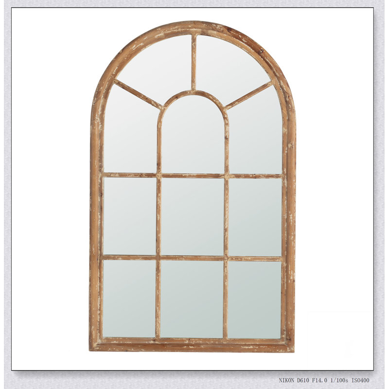 Grand miroir décoratif arqué 34 x 54,3 po avec cadre brun