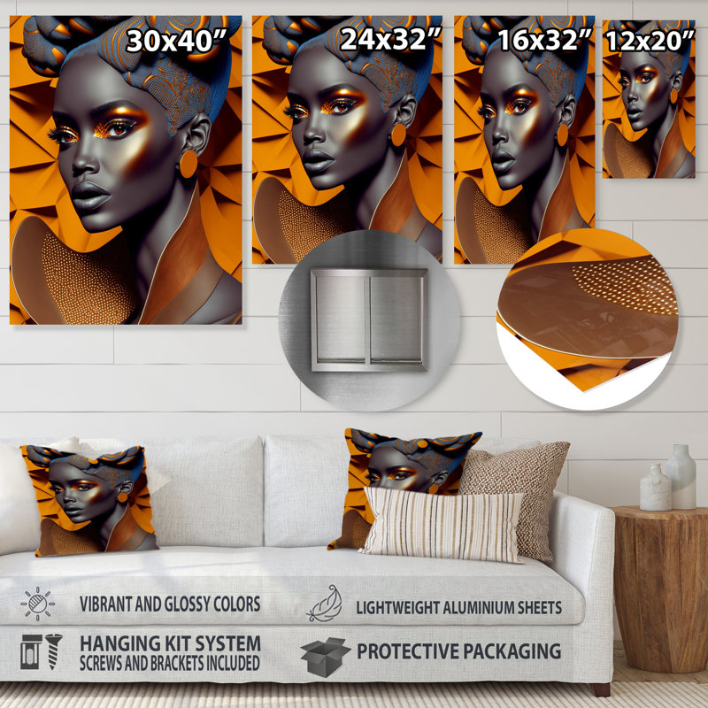 Exquiste African Woman Design I - Woman African Metal Printed Art, 20" H x 12" W x 1" D