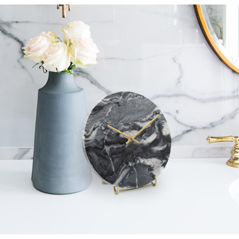 Modern & Contemporary No Time Display Type Stone Quartz Movement / Crystal Tabletop Clock, Black/White/Gray
