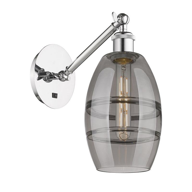 Dundrod Steel Armed Sconce, Polished Chrome, Light Smoke
