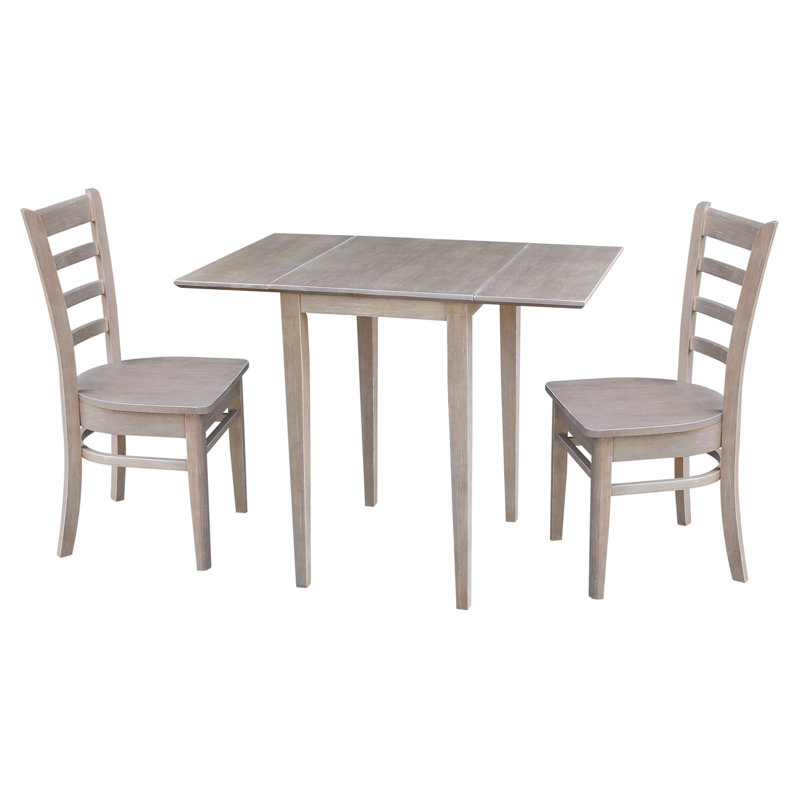  Deilany Small 3 Piece Dual Drop Leaf Solid Wood Dining Set, Washed Gray Taupe