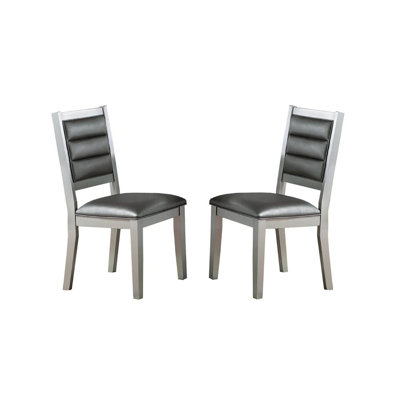 Ensemble de chaises de salle à manger 2 pièces à dossier en similicuir de style contemporain Argent