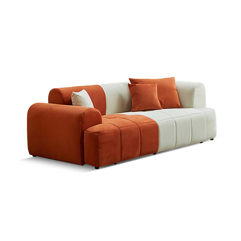 Canapé modulaire en velours blanc, Blanc / orange, H 25,59 po x l 70,87 po x P 39,37 po