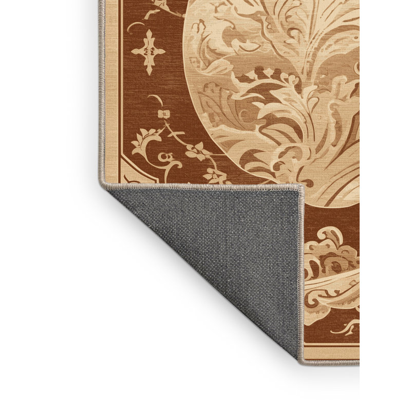 Tapis moelleux moelleux à motif damassé rétro pêche - brun et beige, 3 X 5