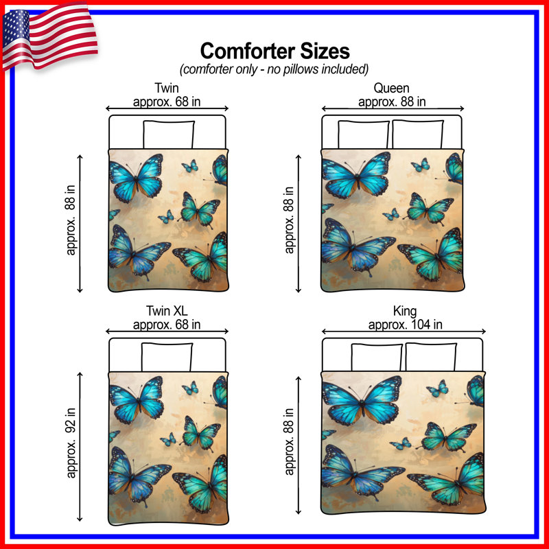 Blue Orange Butterflies Comforter, Queen